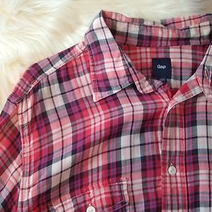 GAP Men's Casual Button Down Shirt Pink Plaid L